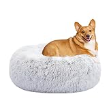 HMTOPE Orthopädisches Hundebett rund Hundekissen Hundesofa Katzenbett Donut Kuscheliges Hundekorb Waschbar, 70 cm Ø, Hellgrau