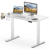 SANODESK Elektrischer Schreibtisch 110 x 60 cm mit Tischplatte (mit Haken/Flaschenhalter), Stehpult, höhenverstellbarer Schreibtisch mit Tischplatte, Memory-Funktion, für Homeoffice （Weiß）