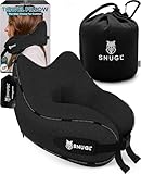SNUGL Nackenkissen Memory Foam Waschbar & Verstellbar | Kuscheliges Nacken Reisekissen Für Flugzeug, Auto & Unterwegs | Reise-Kissen Nackenhörnchen, Neck Travel Pillow (Schwarz, Erwachsener Normal)