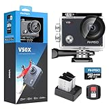 AKASO V50X Action Cam 4K30FPS mit 64GB U3 Speicherkarte Unterwasserkamera WiFi 40M EIS Anti-Shake Action Kamera 4X Zoom mit Touchscreen, Fernbedienung, Sportkamera Wasserdicht Gehäuse,Helmzubehör