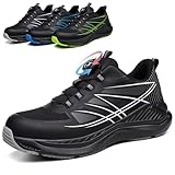 POYLONU Sicherheitsschuhe Herren Leicht Atmungsaktiv Arbeitsschuhe Drehverschluss Schnürsenkel Sportlich Stahlkappenschuhe Arbeits Sneaker Schwarz Größe 41