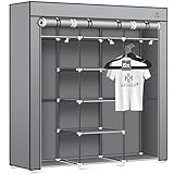 KESSER® Kleiderschrank Stoffschrank Stabil mit Kleiderstange & Ablagen, Inkl. 5X Kleiderbügel, Stoff Faltschrank für Schlafzimmer, Ankleidezimmer Garderobe mit Kleiderständer 150x45x175cm Grau