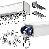 Deckenvorhangschienensystem mit Clips, geräuschloser Raumteiler und Duschvorhangstangen, Aluminiumlegierung, Wandmontage, erhältlich in 50 cm bis 600 cm Längen (230 cm)