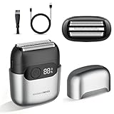 BarberBoss Folienrasierer für Herren, Kompakter Elektrorasierer, Bewegliche Edelstahl-Folienklingen, Magnetischer Scherkopf, Kompakter Elektrorasierer für Herren, QR-2752 (Metallic-Grau)