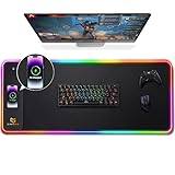 Gimars Upgrade Gaming Mauspad RGB, 15W Kabelloser Schnellladung, 800x300x5mm, Mousepad XXL mit 10 Farben LED-Licht, Groß LED Mouse Pad Gaming Zubehör mit Glatter Oberfläche, Rutschfester Gummifuß