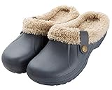 CELANDA Clogs Gefüttert Damen Herren Warm Hausschuhe wasserdichte Gartenclogs mit Fell Frauen Geschlossen Lined Clogs Winter Plüsch Pantoletten Grau 42/43 EU