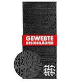 KARAT Premium Teppichläufer gewebt mit Muster - 80 x 200 cm, Anthrazit - Flauschiger Baumwoll Teppich - Läufer für Küche, Flur & Wohnraum - Flurläufer Küchenläufer Flurteppich (Vena)