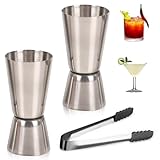 Cocktail Messbecher, 2 Stück Jigger 2cl/4cl mit Eiszange Doppelter Barmaß Edelstahl Spirituosen Messbecher Doppelmaß Bar Cup für Gin Whiske Bar Zubehör