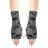 Fingerlose Halloween-Handschuhe, 1 Paar Gothic-Armstulpen, Armstulpen, Cosplay-Kostüm-Zubehör, gebrochener Schlitz, zerrissene Handschuhe für Damen und Herren, a, Grau