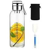 MEYAGOT Glasflasche, Trinkflasche 1l, Wasserflasche, Trinkflasche Glas Glasdeckel Als Becher Verwendbar Für Losen Tee Cold Brew Coffee Teeflasche Mit Sieb To Go, Lieferung Mit Tragbarer Becherhülle