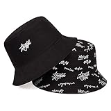 Lanly Fischerhut Beideseitig Tragen Bucket Hat Stickerei Sonnenhut Unisex Herren Damen 100% Baumwolle Faltbar Buschhut Outdoor