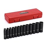CASOMAN 13 Pieces 3/8-Inch Drive Impact Socket Set, 6-Point, Metric, Deep, CR-V, 7mm to 19mm, Heavy Duty Blow Molded Storage Case