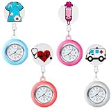 4 Stück Krankenschwester Uhr, Niedliche Schwesternuhr Mit Clip für Damen Mädchen, Ansteckuhr Fob Tragbar Geschenk für Ärzte Krankenschwestern Sanitäter Krankenpfleger