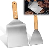 2-Stück Burger-Set, Grillspachtel Edelstahl, Grillwender, Pfannenwender Spachtel Mit Holzgriffen für Burgerpresse, Teppanyaki, Barbecue, Steak, Pizza