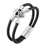 Generisch Lederarmband Herren, Doppellagiges Leder Wickelarmband Für Männer, Magnetverschluss, Handgefertigtes Manschettenarmband Mit Totenkopf Anhänger, Vintage Halloween Schmuck Für Freund Und