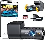CIEVIE 4K+1080P Dashcam Auto Vorne Hinten mit 64GB SD Karte, 5GHz WiFi Dashcam mit 1,5″ IPS Display, 170° Weitwinkel, G-Sensor, WDR Nachtsicht, Loop-Aufnahme, APP Steuerung, Unterstützt 256 GB Max