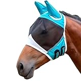 Vivi Bear Fliegenmaske für Pferde mit UV-Schutz & Ohrenschutz – Atmungsaktive Fliegenhaube aus Mesh, Insektenabwehr & Sommer-Kühlung Pferdezubehör [Blau M]