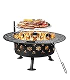 Bettermade 81,3 cm große Outdoor-Feuerstelle, 5,1 cm große Camping-Feuerstelle für draußen mit Grillrost und Feuerschürhaken, Holzfeuerstelle für Grill, Aufwärmen, Terrasse, Lagerfeuer, Camping,