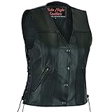 Daniel Smart Motorradweste für Damen, Premium-V-Ausschnitt-Design, Biker-Weste für Damen, mit seitlichen Schnürsenkeln und verdeckter Armory-Tasche, Schwarz, XX-Large