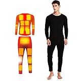 scosao Beheizbare Unterwäsche Herren, 20-Zonen Heizung Thermounterwäsche Set USB Elektrisch Beheizte Kleidung Top + Hose, 5-Gang-Temperaturregelung, für Motorrad Cycling Ski Angeln Jagd (XL)