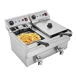 Loobiiny 6000W Gastro Friteuse 60-200°C öL FritöSe Mit 2 BratköRbe 20L Doppelfritteuse Fritteusen Intelligente Thermostatsteuerung EinstellknöPfe Kann Gleichzeitig Kochen