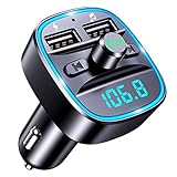 Mohard Bluetooth FM Transmitter, KFZ Bluetooth Adapter Auto Radio, Autoladegerät AV-Eingangsadapter mit Freisprechen, 2 USB-Anschlüsse (5V/2.4A & 1A), Unterstützt USB-Stick & TF Karte, Auto Endstufen