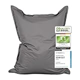 Lumaland Riesen-Sitzsack XXL 140x180 cm | Wasserfestes Indoor & Outdoor Liegekissen mit über 3 Mio. anpassungsfähigen EPS-Perlen | Bean Bag mit waschbarem Bezug [Grau]