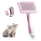 Vinabo Selbstreinigende Hundebürste für Kurzhaar & Langhaar, Tierhaarbürste für Hunde & Katzen, Unterfellbürste gegen Unterwolle & lose Haare, Fellbürste mit One-Click-Reinigung, Rosa