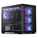 darkFlash ATX Mid-Tower Gaming-PC-Gehäuse, Rückseitig Einsteckbares BTF-Motherboard, 4 ARGB-Lüfter Computergehäuse, Vollsicht-Glasfront Zwei Kammern PC-Gehäuse, Typ-C, Zwei 360-mm-AIO, Schwarz (DPW90)