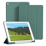 ZOPSGYU Schutzhülle für iPad 9./8./7. Generation 2021/2020/2019, Schutzhülle für iPad 10,2 Zoll mit Stifthalter, stoßfest mit TPU-Kanten, automatische Standby-/Aufweckfunktion, Dunkelgrün