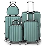 LEADZM Kofferset 5 teilig, Reisekoffer Set mit Kosmetikkoffer, Koffer Set Hartschalen-Trolley aus ABS mit Teleskopgriff, Handgepäck (Türkis)