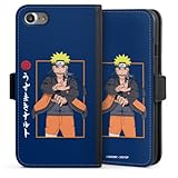 Klapphülle kompatibel mit Apple iPhone 7 Handyhülle aus Kunst Leder schwarz Flip Case Naruto Shippuden Offizielles Lizenzprodukt Anime