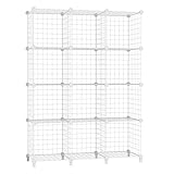 AWTATOS Regal 12 Regal Drahtwürfel Stapelbarer Regal Würfel DIY Metallgitter Regal Würfelbuchregal Würfelregal Mit Türen Für Wohnzimmer, Schlafzimmer, Bad Weiß USCIH12WE