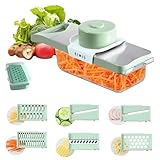 Gemüsehobel,7 in 1 Verstellbarer Edelstahl Gemüsehobel mit Auffangbehälter,Dick-/Dünnschneider, Küchenhelfer und Reibe,Mit Abflusskorb und 6 Klingen-Grün (grüner)