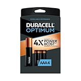 Duracell Optimum AAA-Batterien, 4 Stück, Dreifach-A-Power-Akku, Lange Lebensdauer, AAA-Alkaline-Batterie, ideal für Heim- und Bürogeräte, wiederverschließbare Verpackung für