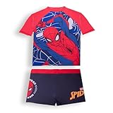 Gifts Treat Rashweste für Jungen, kurzärmeliges Rashguard-Shirt, Spinnen-Schwimm-Tops, schnell trocknend, Stretch-Stoff, Cartoon-Badeanzug-Set für Jungen von 2–13 Jahren, Spinnen-Set, Rot und Blau,