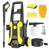 Gisam Hochdruckreiniger 2200 Watt 180 bar 480 L/h, mit Spule Schlauchtrommel 8m Schlauch. Zubehör Set, mit Seifenflasche Schaumdüse, Hochdruckpistole für Autos/Zäune/Garten/Patios (GELB)