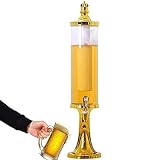 Getränkespender mit 3 l, Bierturm-Getränkespender mit bunten LED-Lichtern und Eisröhre, perfekt für Partys und Spieltag, Gold