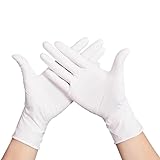 PBHOVIITG 20/50/100 Stück weiße Nitrilhandschuhe, unsteril, strukturiert, for die Haushaltsreinigung, for Schönheitssalons, Industriearbeiten, Automechaniker(White 100pcs,S)
