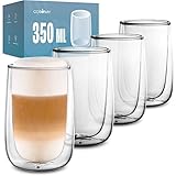 Cosumy 4er Set Latte Macchiato Gläser Doppelwandig 350ml - Hält Getränke länger warm/kalt - Hitzeresistent & Spülmaschinenfest - Ideales Geschenkset