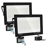 Eikuavons LED Strahler mit Bewegungsmelder Außen, 2 Stücke 100W 8000LM Außenstrahler 6000K Kaltweiß Superhell Fluter, IP66 Wasserdicht für Hof Wohnen Hinterhof (kein Stecker)
