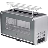 WMF Lono Toaster Glas mit Brötchenaufsatz, 2 Scheiben, XXL, motorisierte Toastaufnahme, Aufwärm-Funktion, 7 Bräunungsstufen, Toaster edelstahl matt