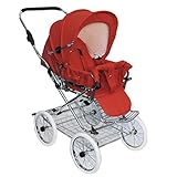 EICHHORN Kinderwagen Retro-Buggy Sportwagen mit Lederriemengestell und Schieberhöhenverstellung, Blickrichtung wechselbar, Stoff Rot, weiße EVA Vollmaterial Räder