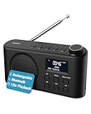 Tragbares Bluetooth DAB, DAB+ Radio | USB-C betrieben & wiederaufladbarer Akku | 12 Stunden Wiedergabe, LED-Display, Kopfhörerbuchse | Dual Alarm, FM, 40 Voreinstellungen | MAJORITY Orwell
