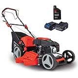 Scheppach Benzin Rasenmäher MS200-51E mit Radantrieb & E-Start | 51cm Schnittbreite | 5,2 PS | 65L Korb | 7 Stufen Höhenverstellung | Seitenauswurf & Reinigungsfunktion | Mulchfunktion | inkl. Motoröl