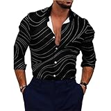 Shirt Herren Jugend Persönlichkeit Mode Shirt Herren 3D Digitales Drucken Longsleeve Shirt Herren Vintage Trend Revers Shirt Herren B-09 S