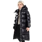 Tilozs Winterjacke Atmungsaktiv Verdickt Mädchen Mantel Warm Winddicht Outdoorjacke Mittel- bis Langes Kindermäntel mit Fellkapuze Parka, Schwarz, 128(Herstellergröße: 130)
