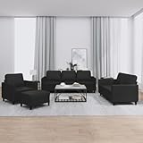 Qnhdfrt 4-teilige Sofagarnitur in Schwarz 80 140 200 cm Kunstleder Modernes Wohnzimmer-Set mit Hocker Bequem & Robust für Living Room Schlafzimmer
