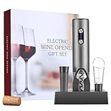 Korkenzieher Wein Weinöffner Set Elektrisch Automatischer Flaschenöffner mit Geschenkbox (Basis-Set, Wiederaufladbar - Dunkelgrau)