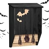 Fledermauskasten aus Holz, Doppelkammer, Wetterfester Fledermaus-Haus & Nistkasten Fertig Montiert Fledermausbox Unterschlupf für Fledermäuse im Sommer und Winterschlaf, Schwarz